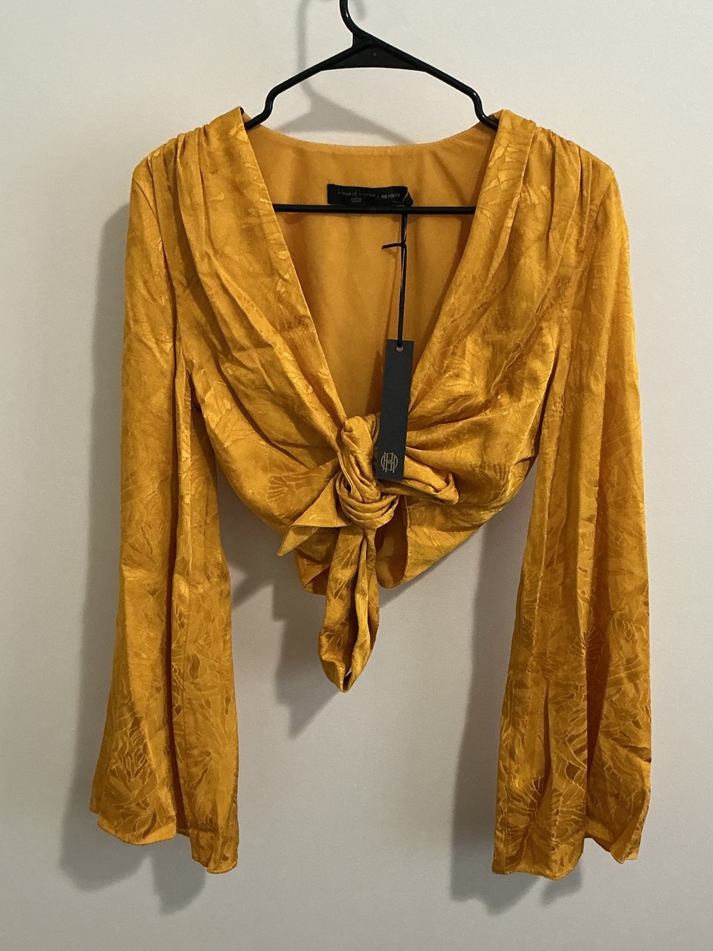 House of Harlow Revolve Mustard Tie-Front Long Sleeve Top boho western floral